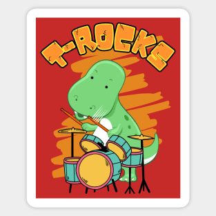 T-Rocks - T-Rex Dinosaur Drummer Cute Cartoon Sticker